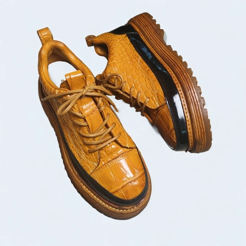 鳄鱼拼接牛皮开边珠百搭时尚男士潮流皮鞋