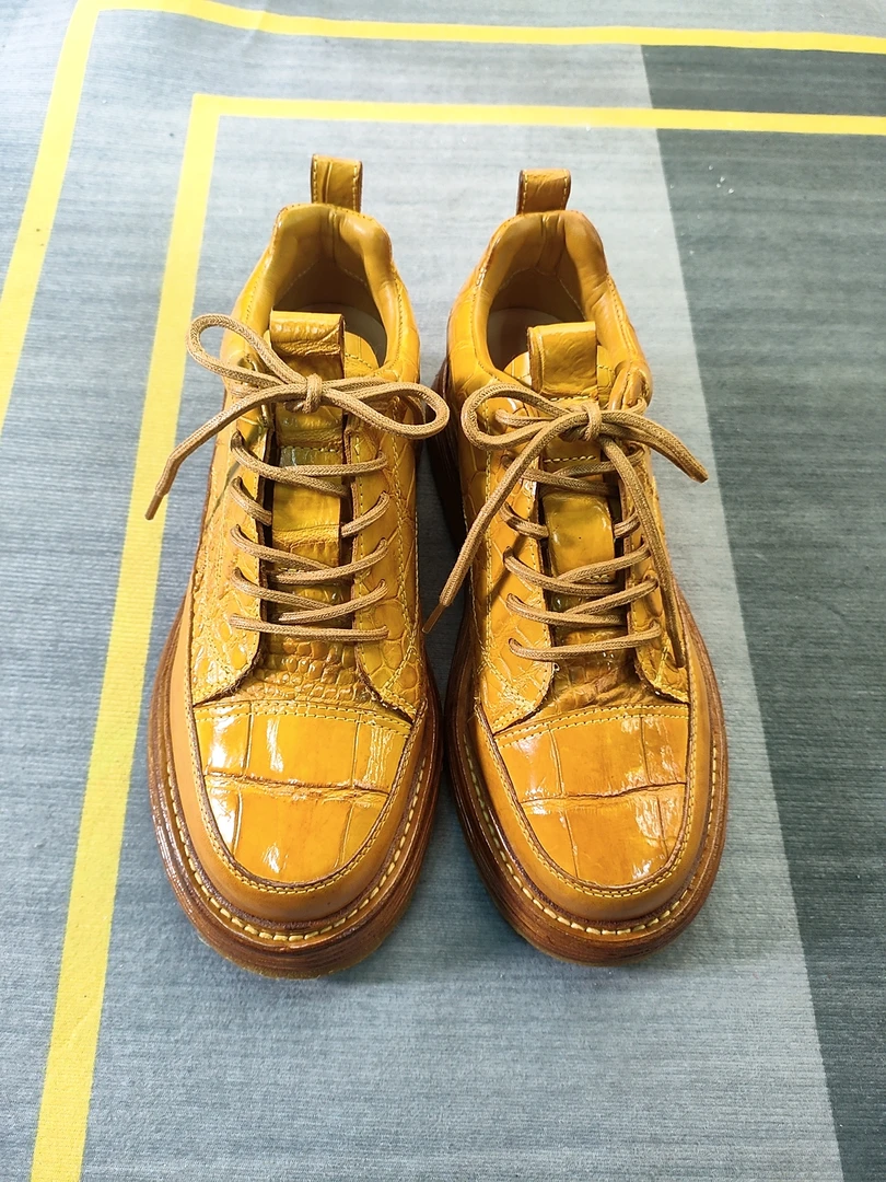 鳄鱼拼接马皮百搭复古简约固特异系带男士皮鞋