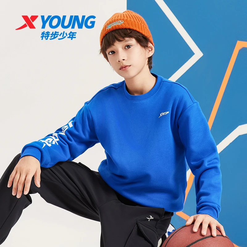 【陈三废】50特步儿童加绒舒适圆领休闲宽松时尚卫衣