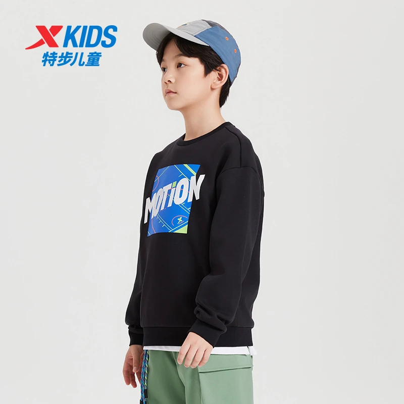 【陈三废】109特步儿童加绒长袖运动户外休闲印花潮流套头卫衣