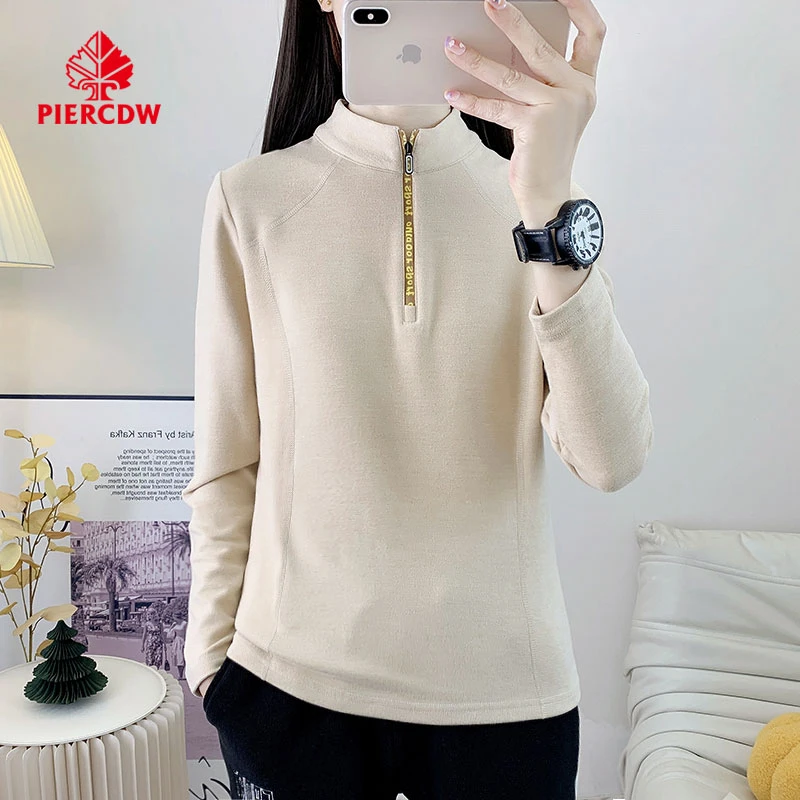 『PIERCDW帕瑞萨』户外运动抓绒上衣女2024新款加绒加厚立领打底衫