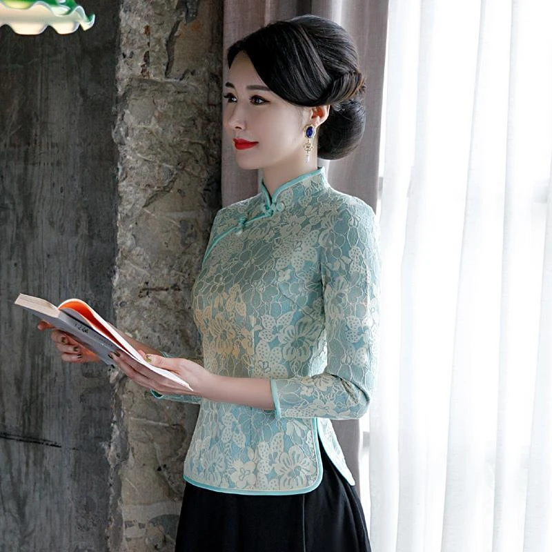汉服女改良秋装蕾丝长袖旗袍上衣民国风唐装中年妈妈高档唐装女
