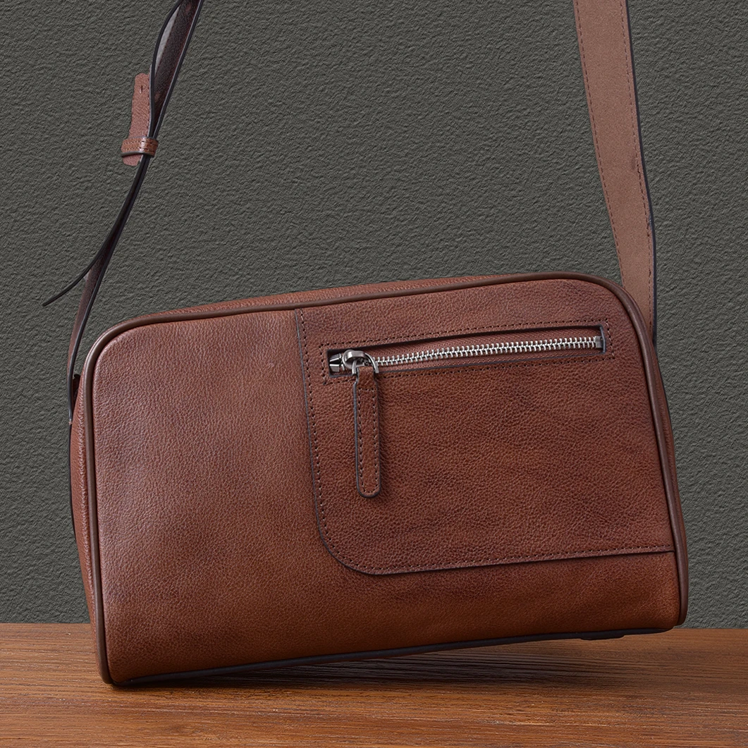 二十四街复古手工擦色高质感植鞣牛皮男士单肩斜挎包真皮潮流男包