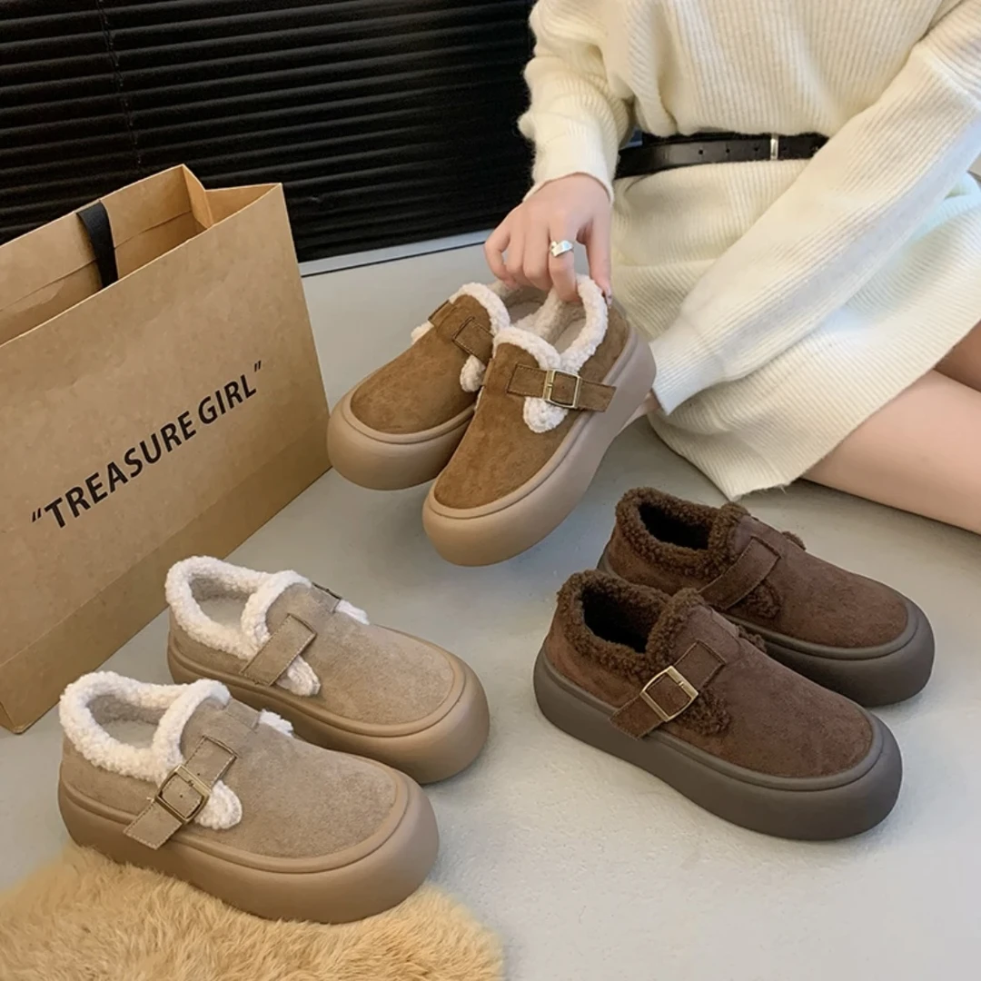 【现货秒发】厚底勃肯鞋女2024冬季新款加绒加厚保暖一脚蹬毛毛保暖