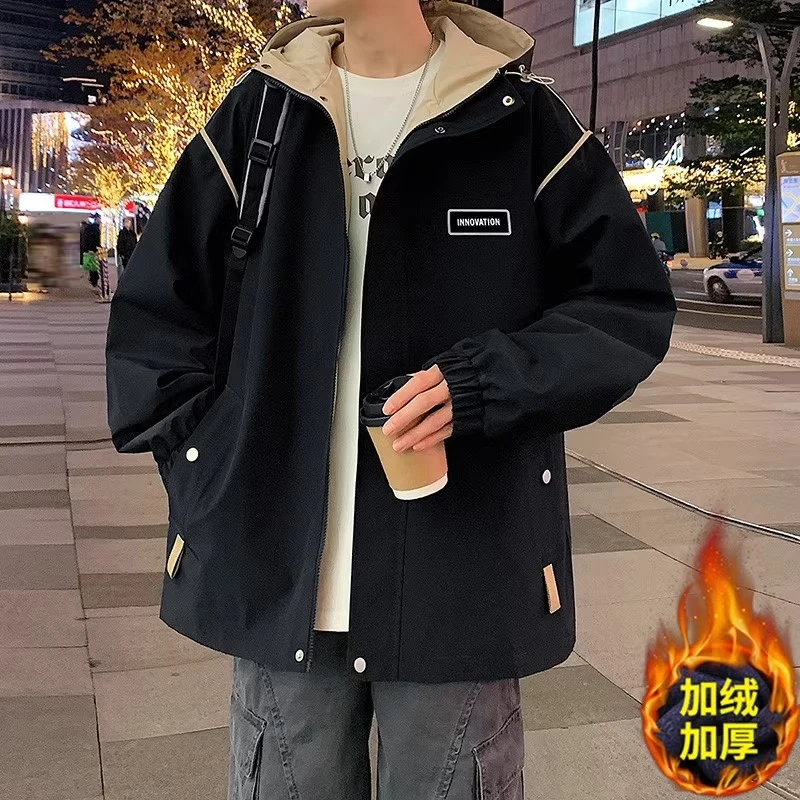 棉致港风休闲冲锋夹克男士外套秋冬季潮牌宽松春秋帅气男生上衣服