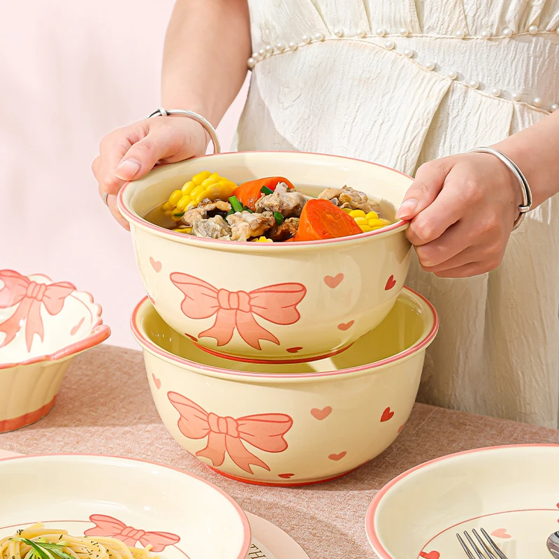 【优雅小仙女】6英寸面碗加勺家用简约陶瓷防烫吃饭碗少女心萌趣