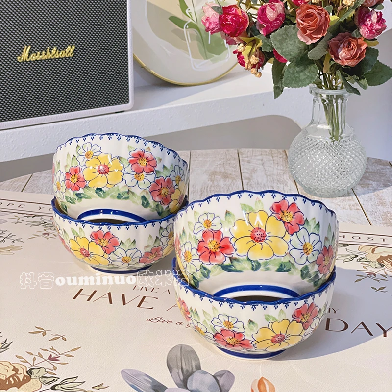 【波兰繁花】4.5英寸碗4个装波兰花边碗家用碗碟套装高颜值陶瓷饭碗