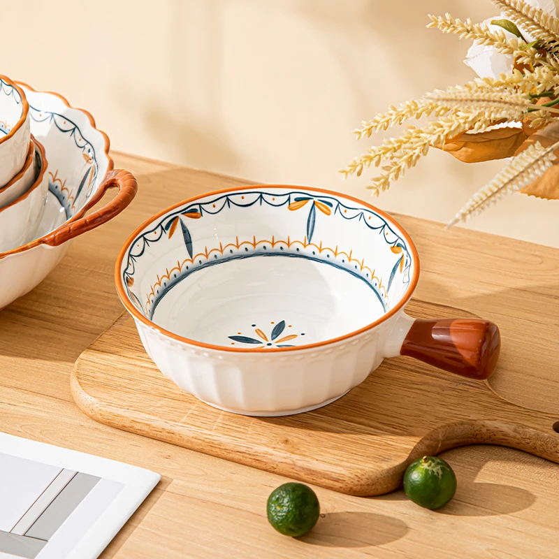 【叶辰筱筱】夏日小清新家用6英寸手把碗勺创意组合高颜值陶瓷餐具