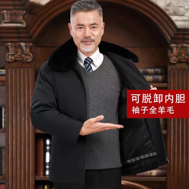 中老年男士尼克服羊皮毛内胆老年人爸爸装外套