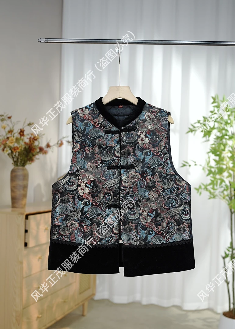 【3613】花团加棉款  新中式国风重工提花立领马甲时尚复古马甲