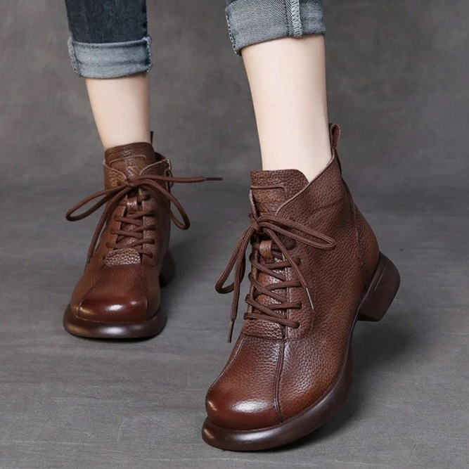 兔绒升级！时尚女士短靴真软皮加绒马丁靴百搭妈妈鞋舒适百搭冬