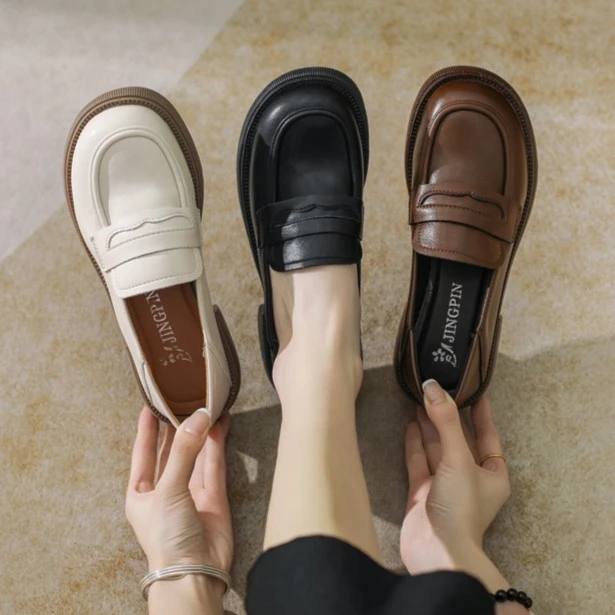 【朵苮品牌】软皮小皮鞋平底圆头乐福鞋时尚百搭中老年妈妈单鞋女燕