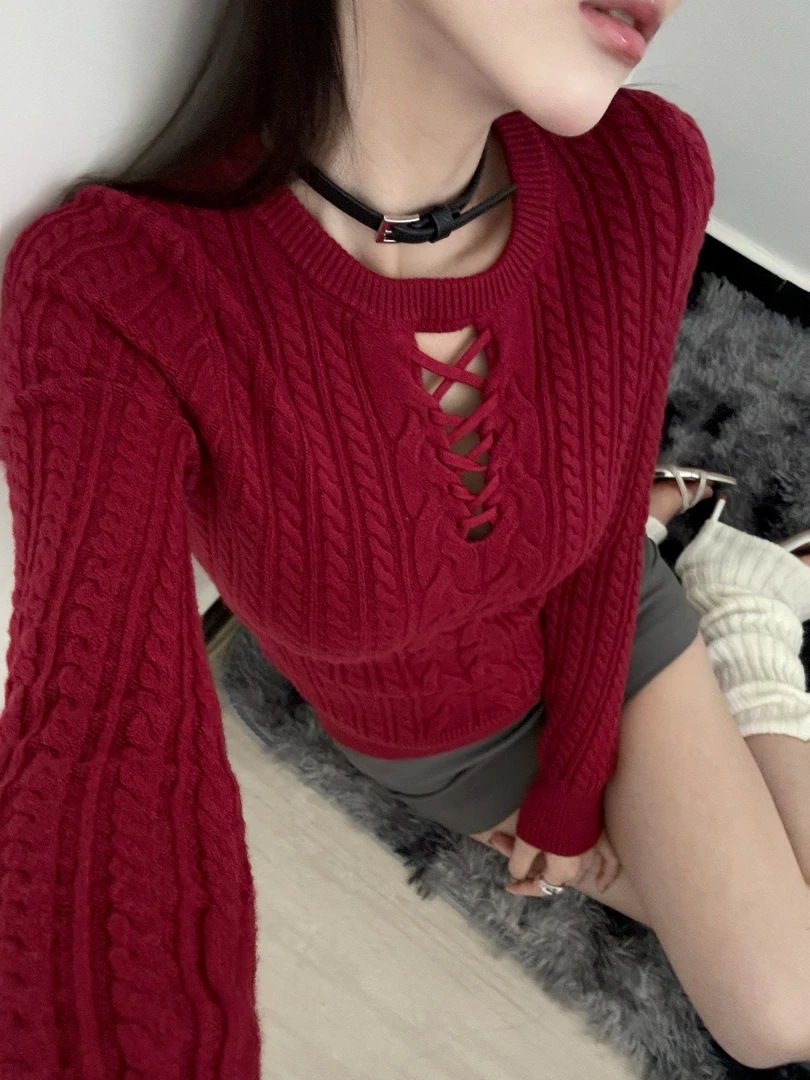 加州美院复古设计感收腰显瘦打底毛衣女修身内搭针织上衣冬