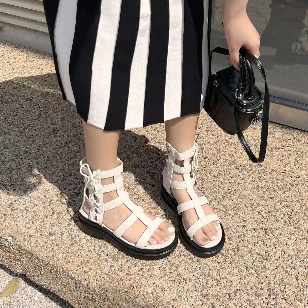 网红时尚新款厚底夏季百搭透气时尚露趾凉鞋666-9(凉鞋)