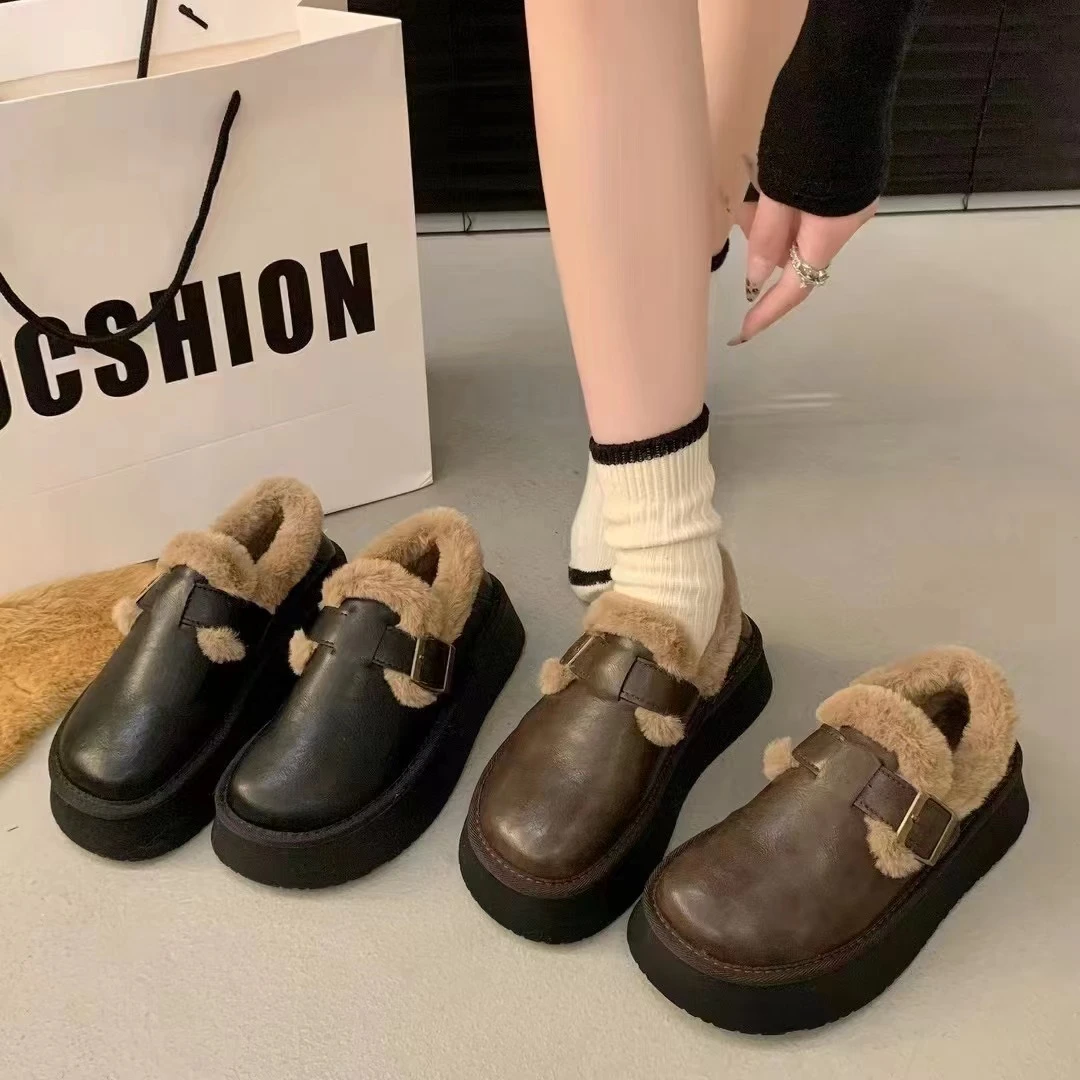 厚底冬季新款一脚蹬加绒加厚保暖勃肯豆豆鞋1118(偏小一码)