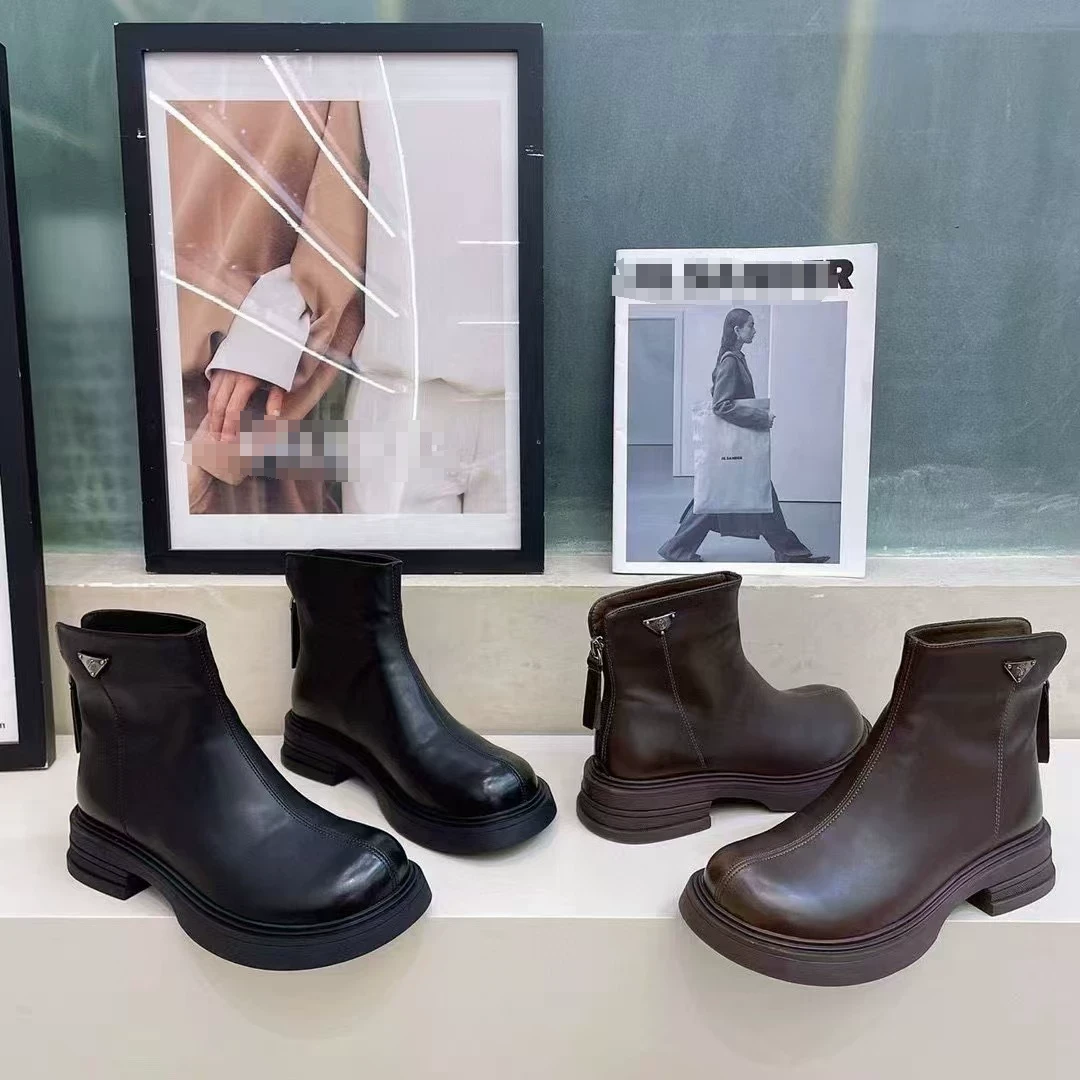 圆头秋冬新款时尚瘦瘦简约低跟后拉链短靴293-61(加薄绒)