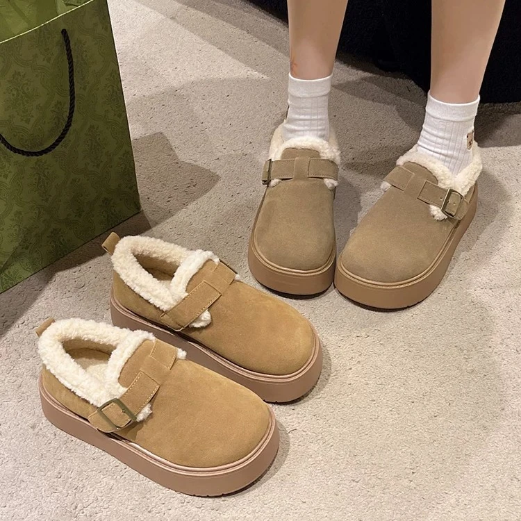 厚底勃肯一脚蹬网红秋冬新款加绒保暖豆豆鞋C901