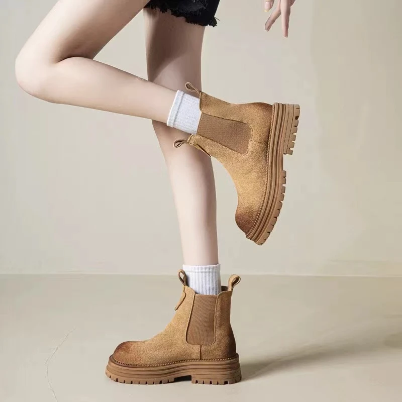 秋冬新款韩版通勤瘦瘦简约粗跟裸靴短靴R51157(加绒)