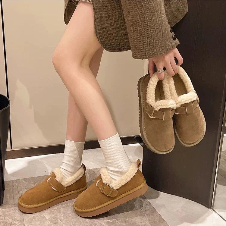 勃肯鞋女秋冬季新款平底一脚蹬加绒保暖豆豆鞋607(豆豆鞋)