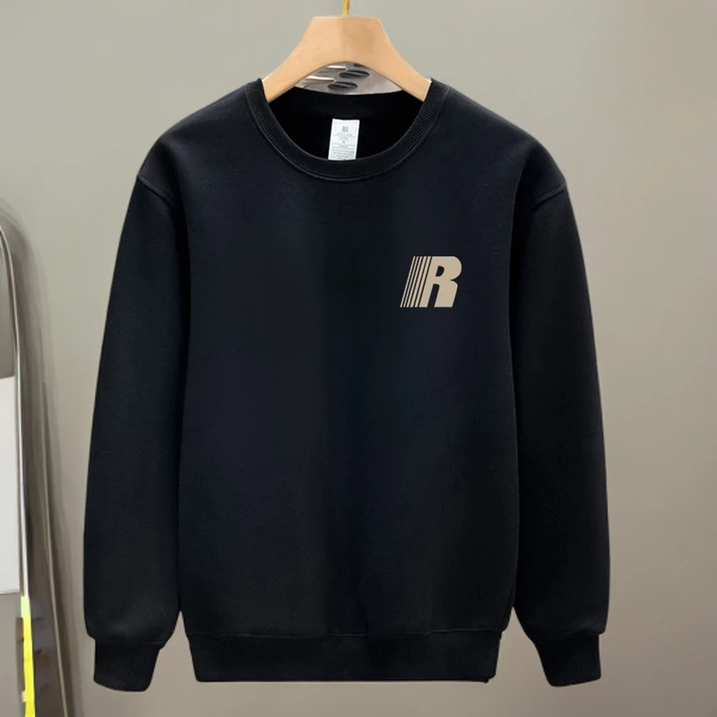 圆领长袖打底衫卫衣百搭印花秋冬季加厚上衣加绒男士秋冬无帽重磅