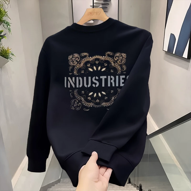 卫衣男款爆款2025新款高档印花百搭秋冬季加绒长袖T恤上衣服男装