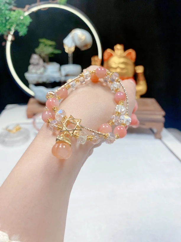 绯红玛瑙兔然好柿吊坠施华洛水晶手串