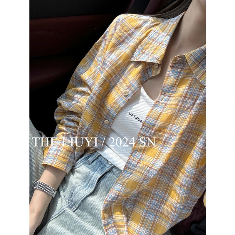 【LIUYI】加州阳光~春夏轻薄格子衬衫外套43268