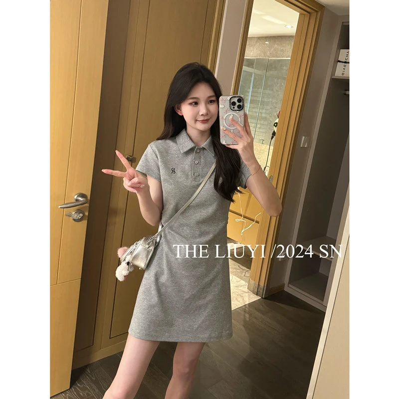 【LIUYI】Polo裙~夏季休闲减龄短袖连衣裙45083
