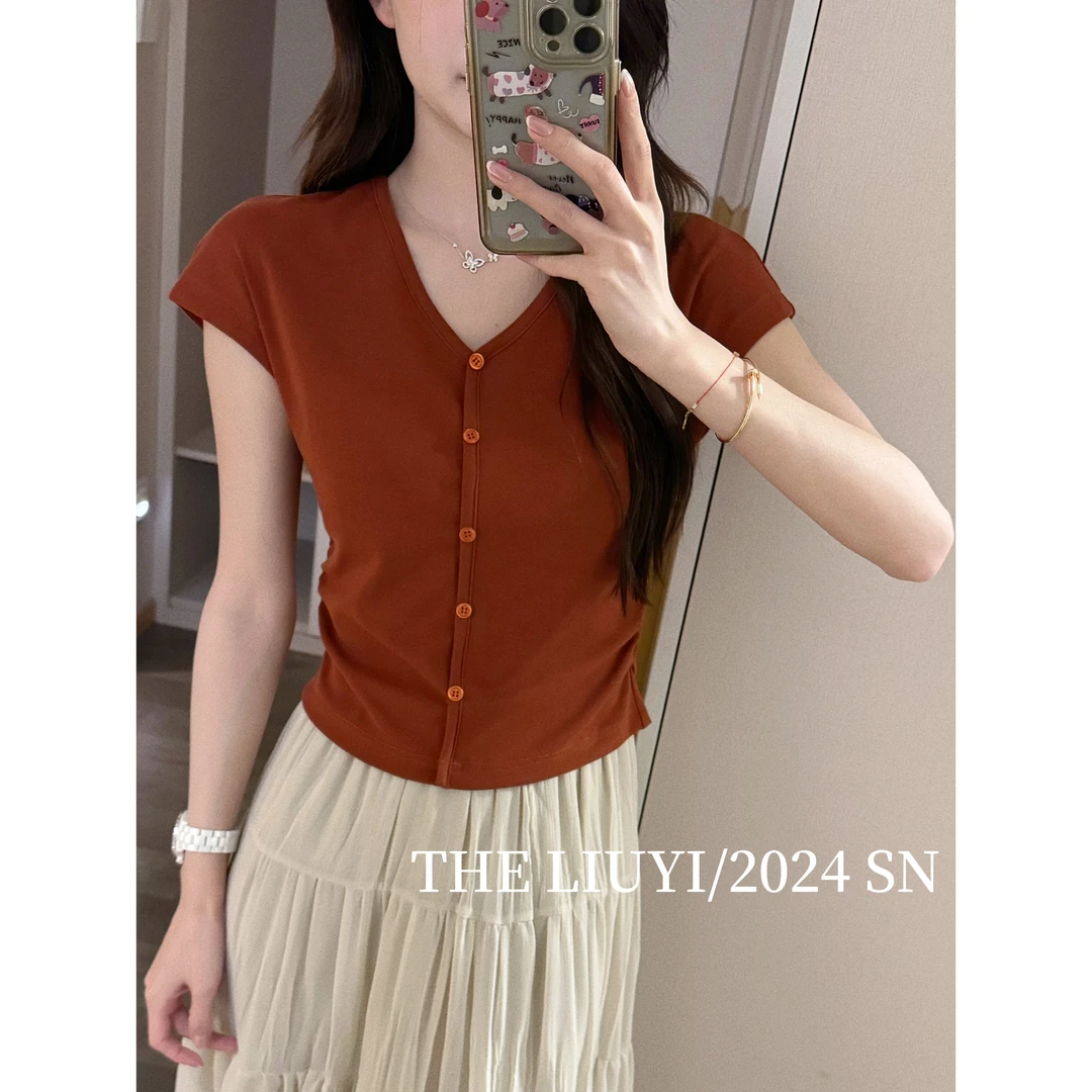 【LIUYI】窄腰T~V领设计款针织上衣46076