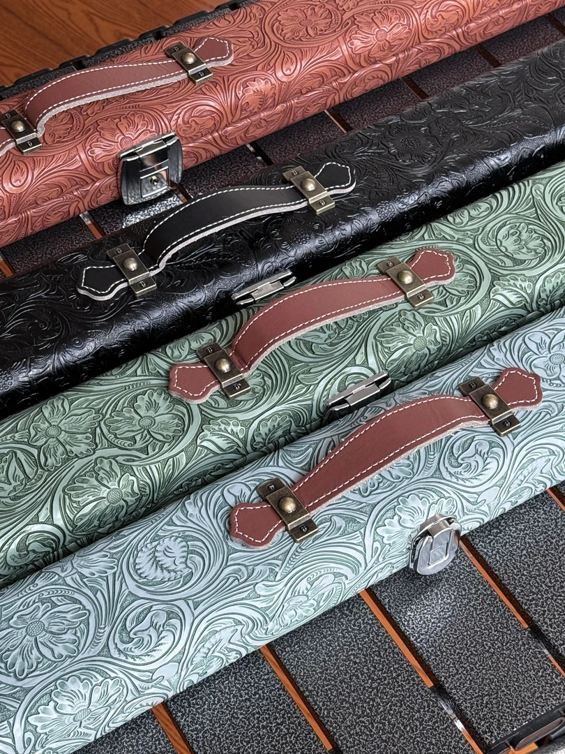 唐草花真皮牛皮印花台球双槽铝合金杆盒