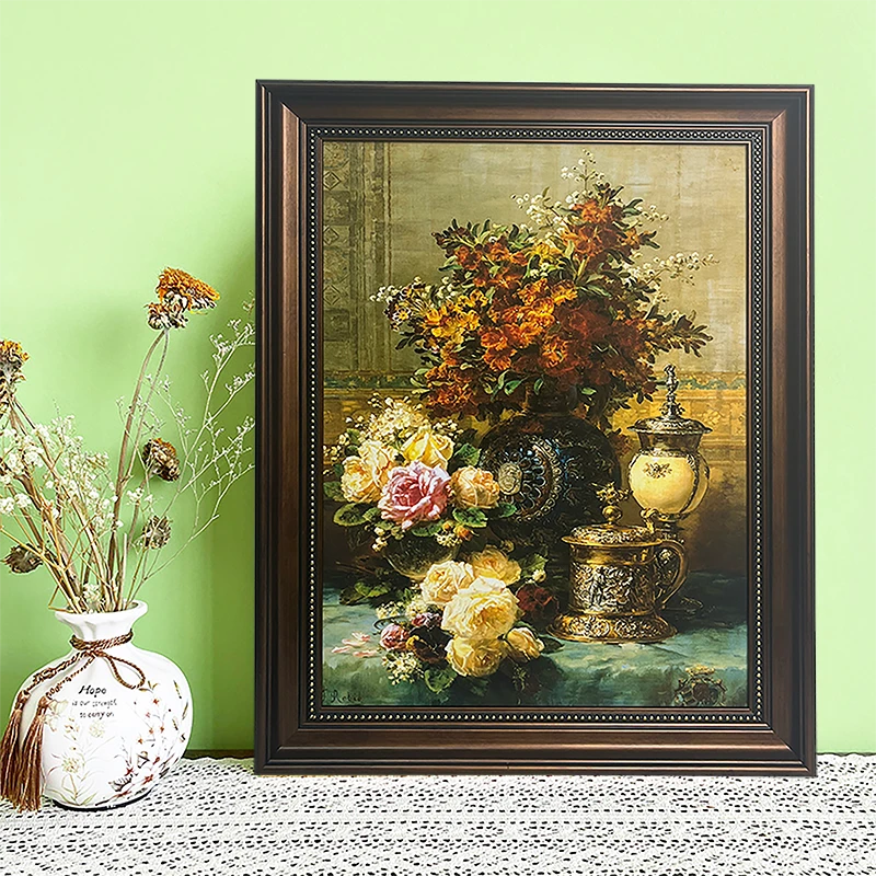 美式玄关油画植物花卉挂画客厅卧室古典宫廷花客厅背景复古装饰画