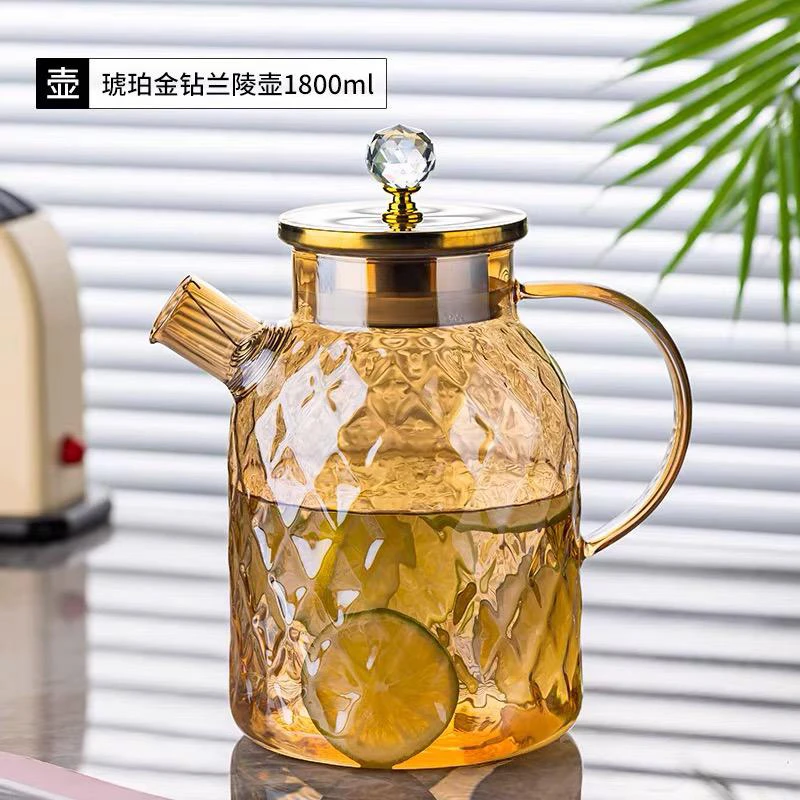 高颜值高硼硅玻璃金钻1800ml大容量轻奢凉水壶煮茶壶泡茶壶