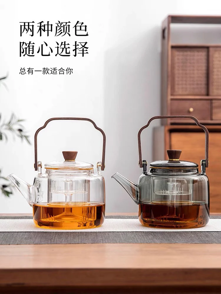 实木把手宫灯提梁壶蒸煮一体两用加厚高硼硅玻璃养生壶