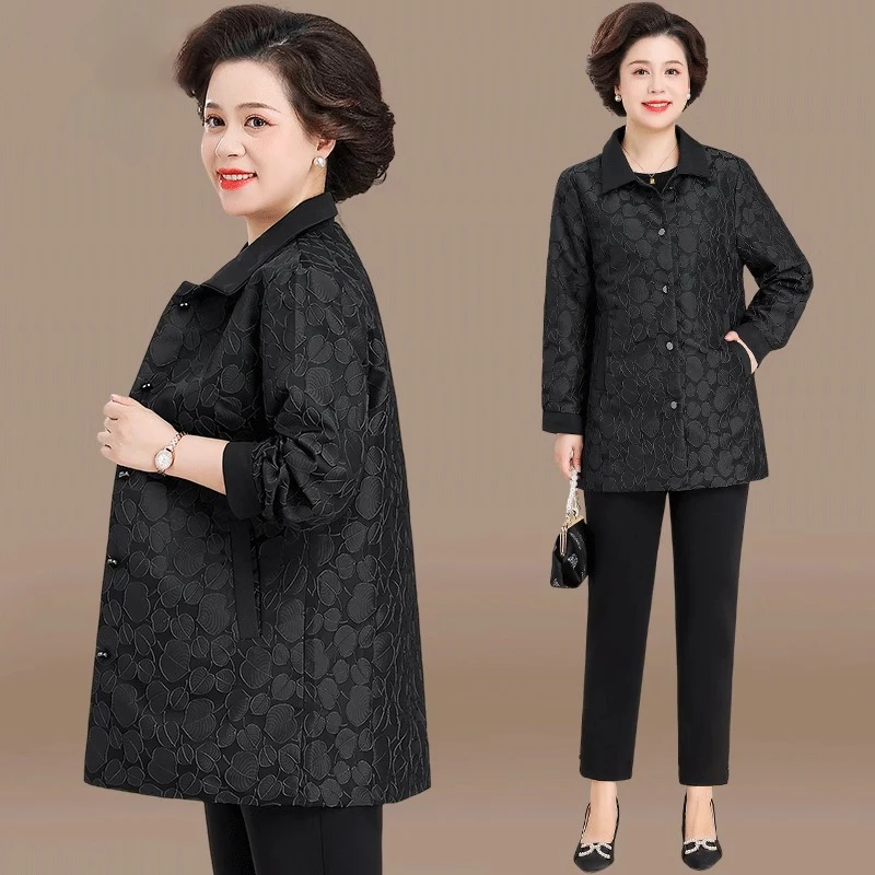 胖妈妈春秋装风衣外套加肥加大码贵夫人新款中老年女装中长款上衣