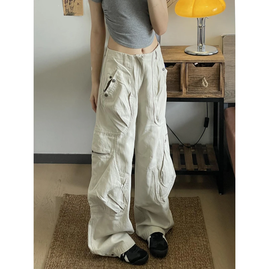 RETEL美式工装裤褶皱小众设计感多口袋直筒宽松显瘦休闲阔腿裤潮