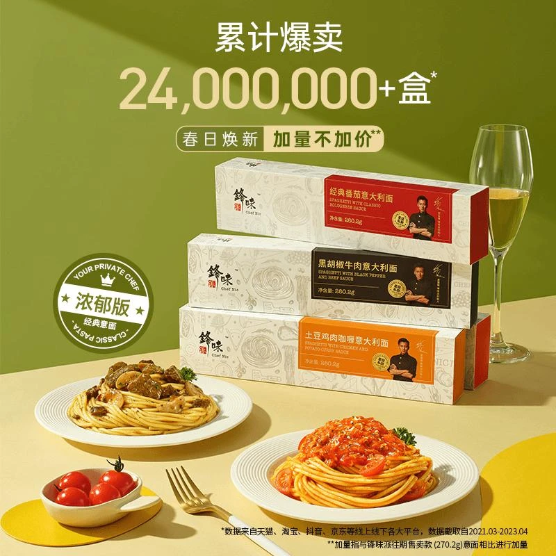 【6盒装】锋味派意大利面速食谢霆锋番茄黑椒意面经典任意口味可选