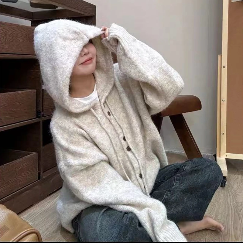 韩系秋冬慵懒风软糯加厚连帽开衫套头大被子毛衣