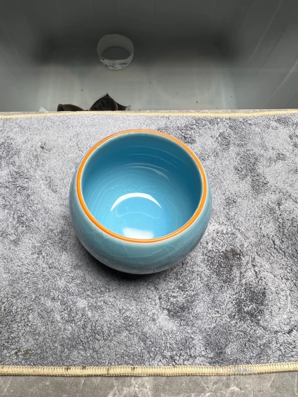 【闪购商品】。蓝龙蛋冰裂纹茶杯茶具主人杯