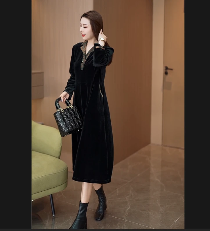 新款2024秋冬季复古春季改良旗袍夫人高贵洋气裙子中式收腰连衣裙