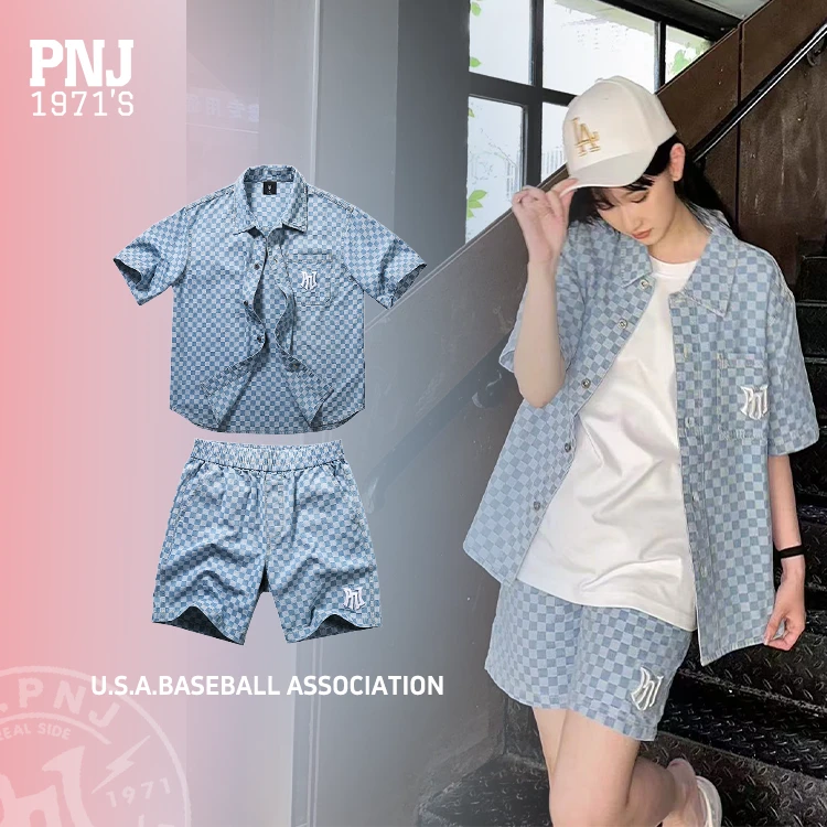 PNJ新款夏季休闲运动套装沙滩情侣短袖短裤薄款BJ