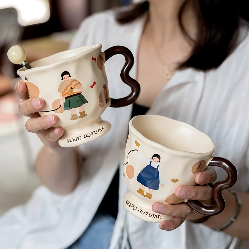 艺术感陶瓷杯子高颜值复古马克杯女生办公室家用喝水杯早餐咖啡杯