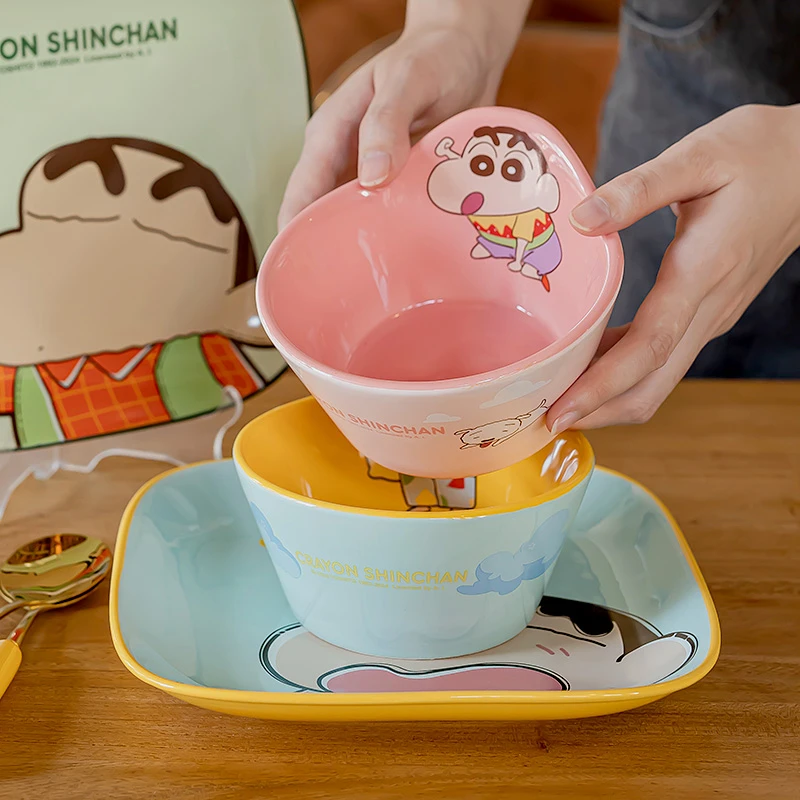 蜡笔小新陶瓷米饭碗宿舍家用可爱儿童女学生个人专用早餐碗盘餐具