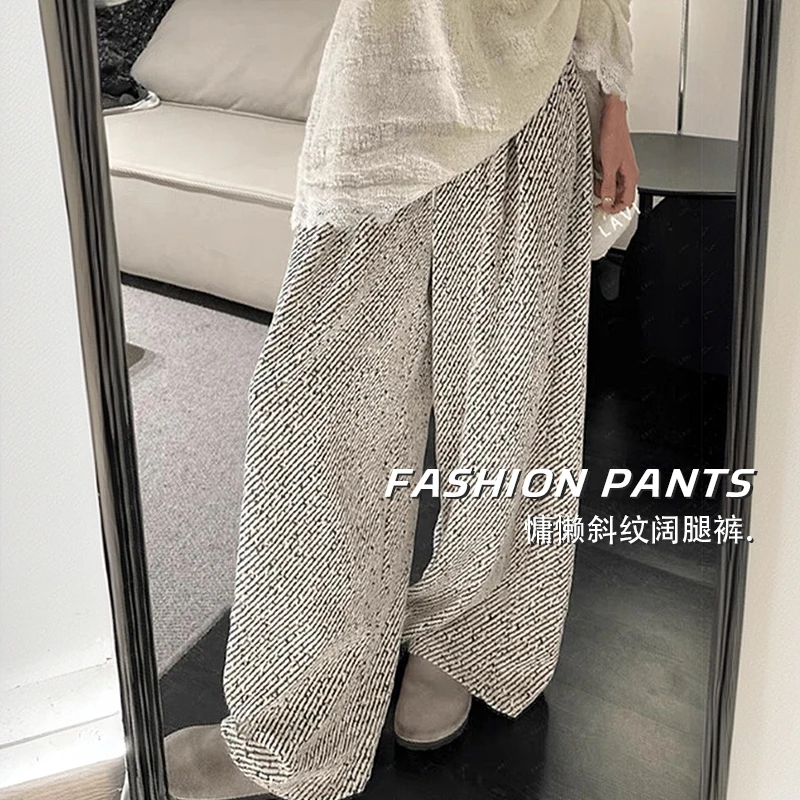 韩国东大门2025秋冬新款加厚慵懒斜纹宽松设计感潮流ins拖地裤女