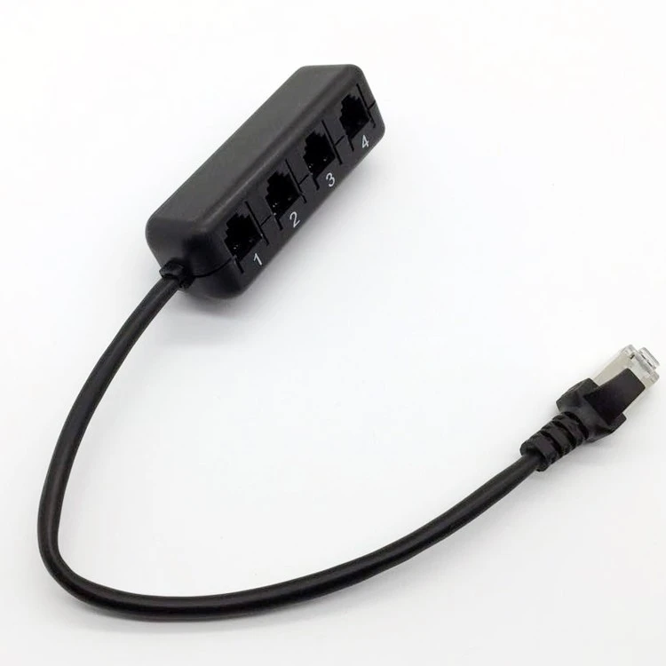 安方普网线转电话线RJ45转RJ11一转四 电话录音转接器 电话转接口