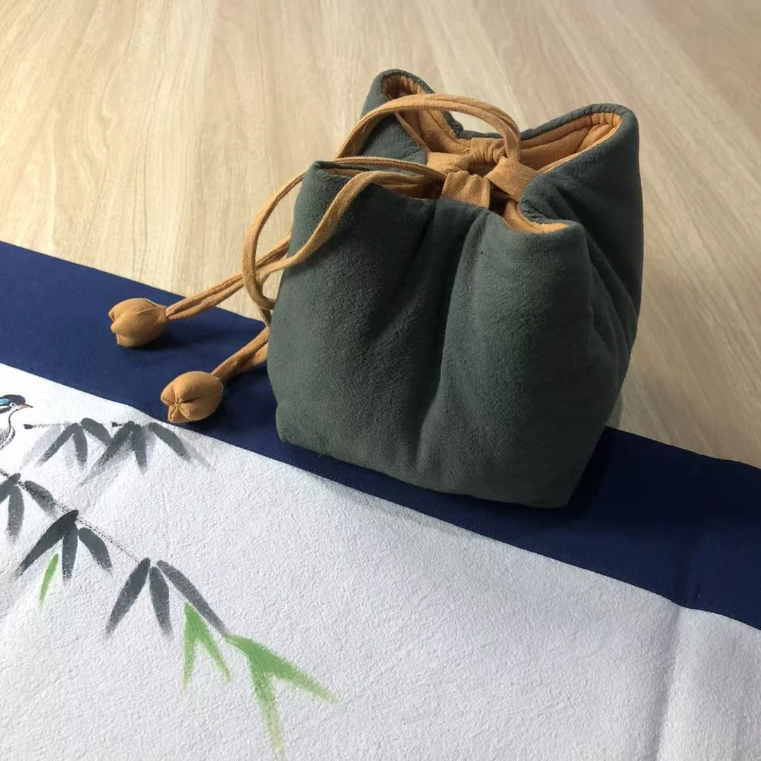 茶事包1壶4杯保护袋 斗金 素心 棉麻壶袋/杯袋 加棉