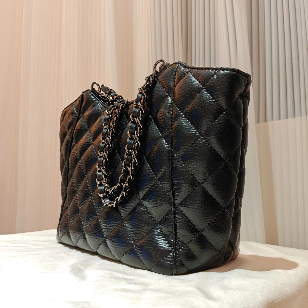 HIRMRIS手工真皮包YX138-1 阳菱格托特链条 阳单肩链条黑色