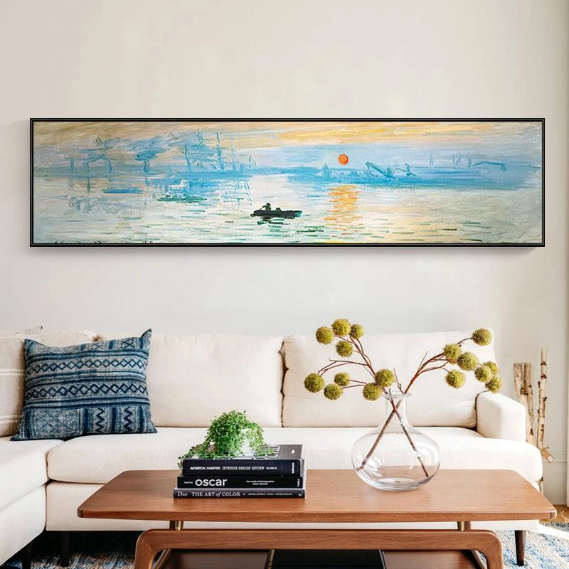 名画莫奈装饰画日出印象客厅横幅艺术梵高挂画民宿酒店床头背景画