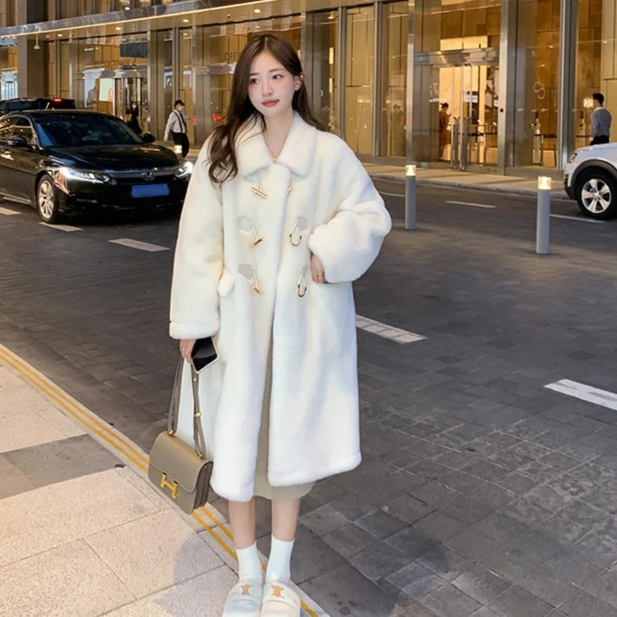 【小熊家】金扣夜幕 100%全羊毛长款加厚小个子百搭气质时尚女外套