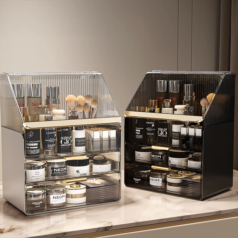 高档轻奢透明化妆收纳盒防尘亚克力抽屉式储物盒家用护肤品化妆箱