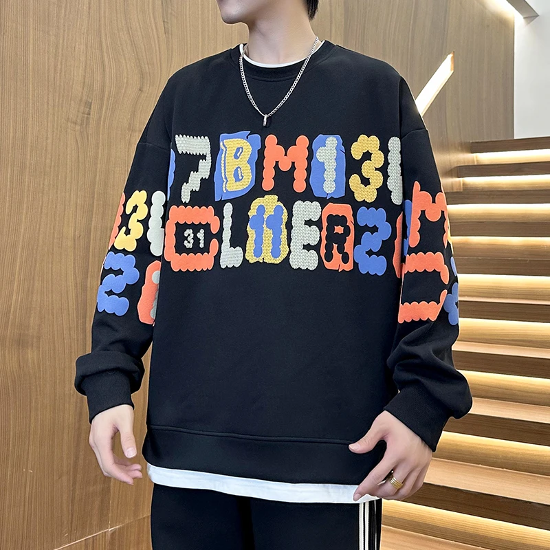 秋季新卫衣男宽松潮流ins百搭圆领雅丹风韩版印花休闲青少年 5020